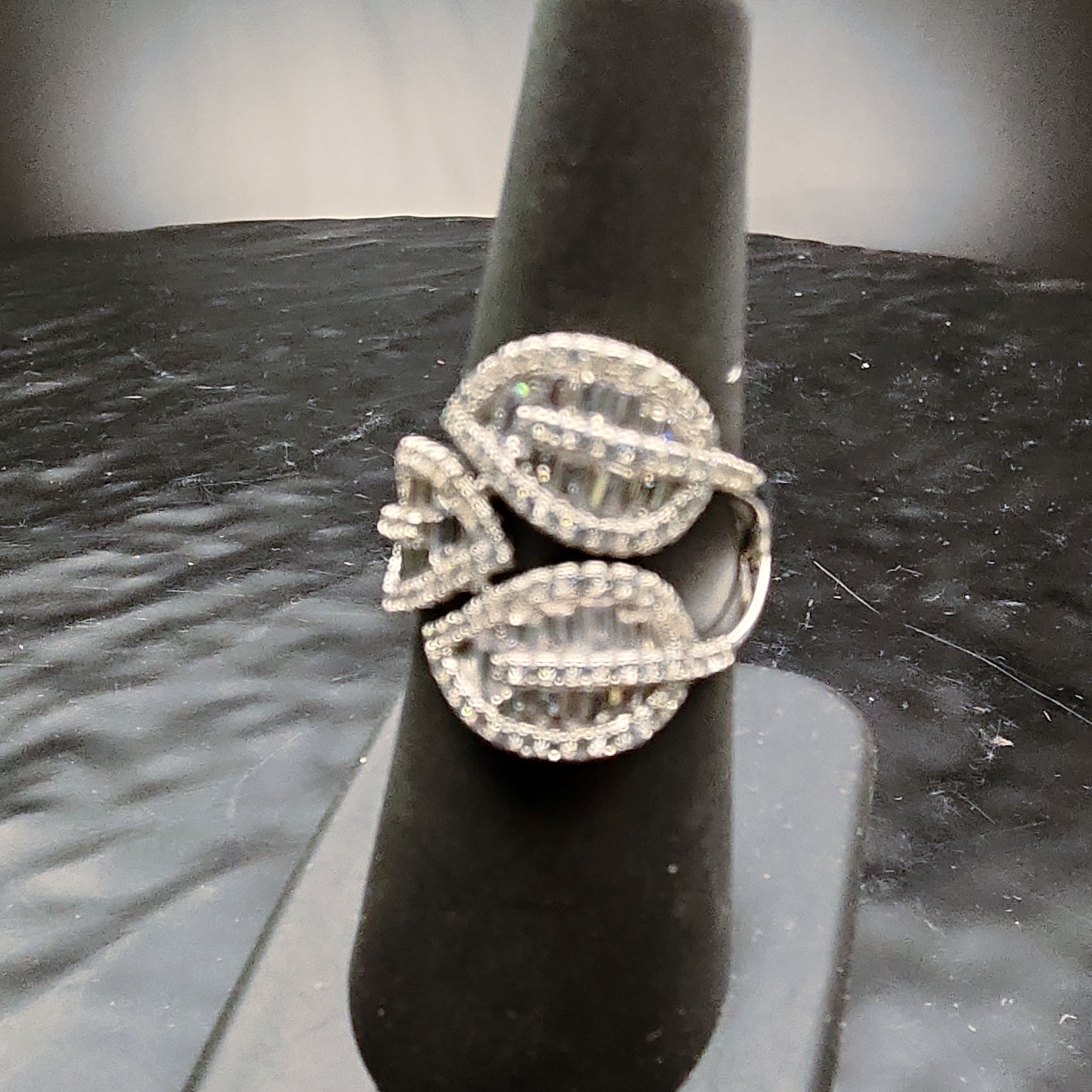 Sterling Silver 925 Ring Sz 6.5 Quartz Crystal Baguette Leaf Cocktail - Picture 1 of 4