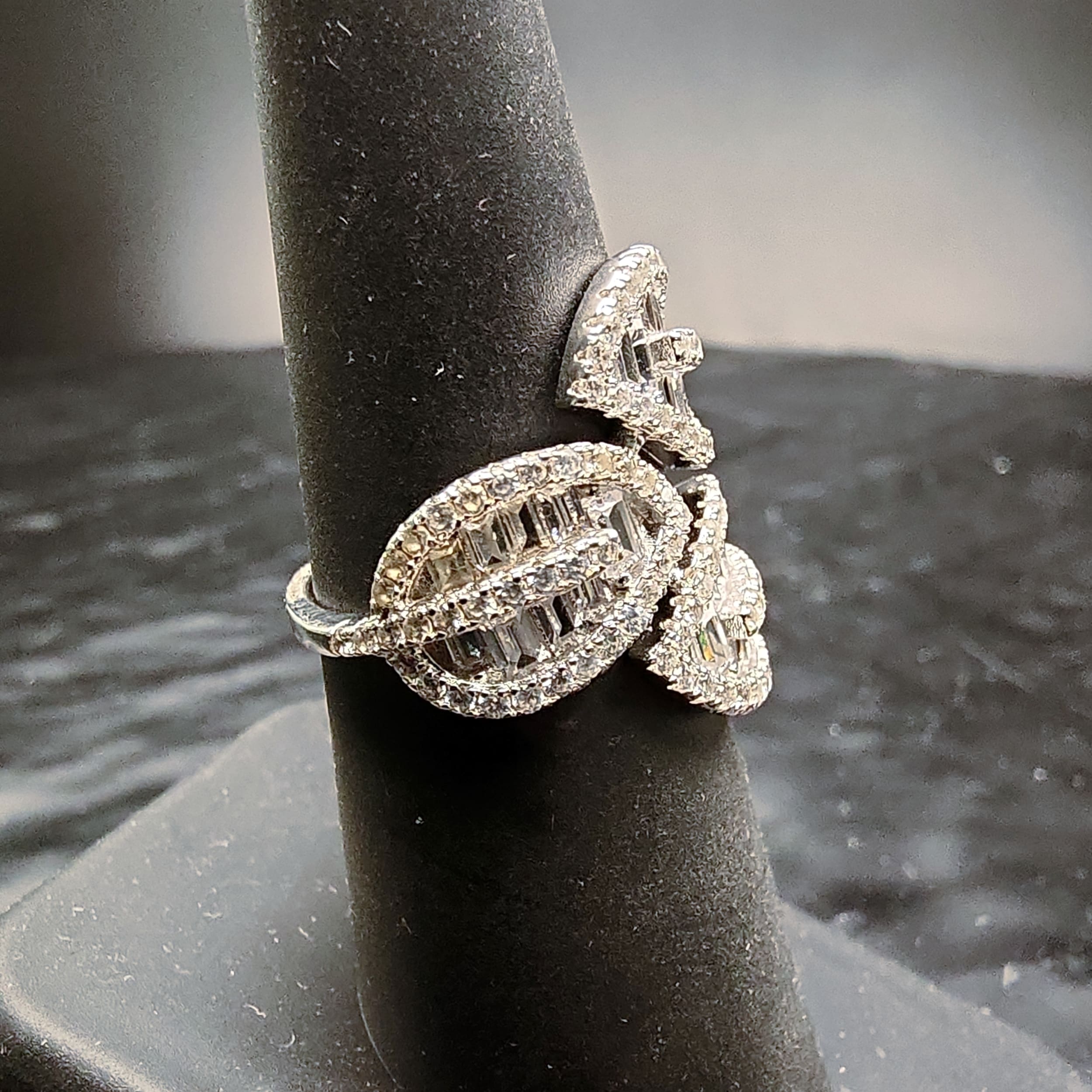 Sterling Silver 925 Ring Sz 6.5 Quartz Crystal Baguette Leaf Cocktail - Picture 4 of 4