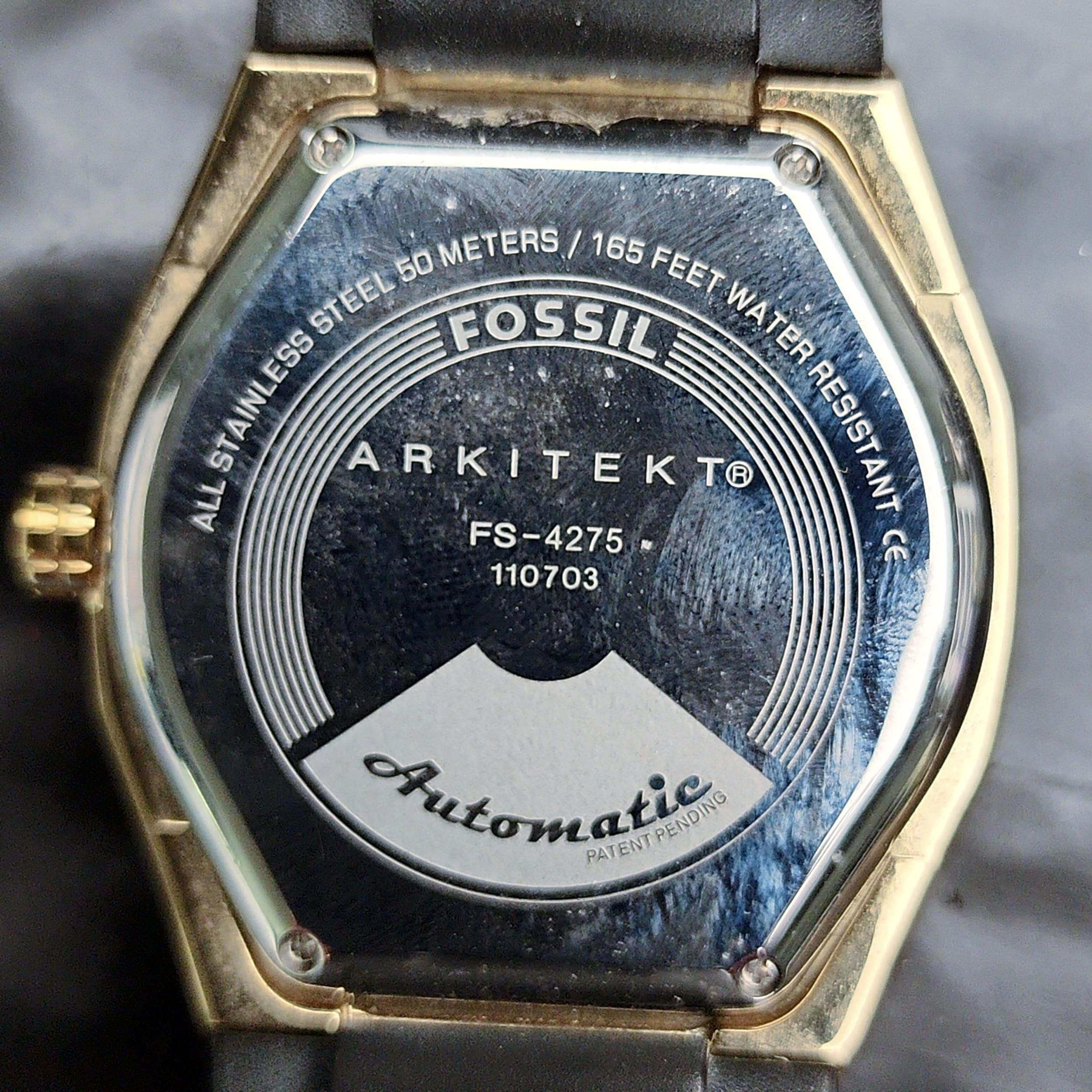 Fossil Arkitekt FS-4275 Automatic Mens Watch Black Gold Octagon