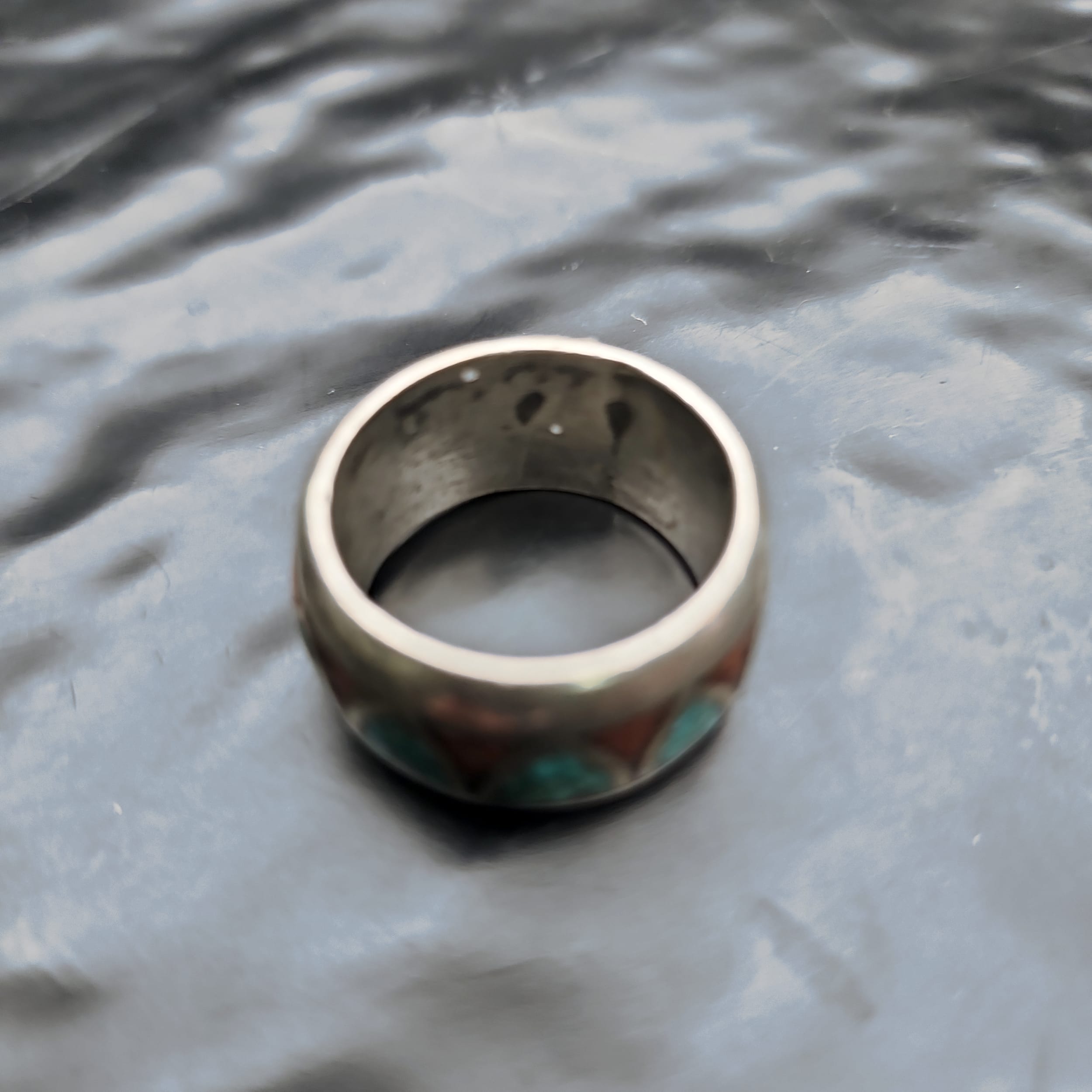 Southwestern Native American Inlay Ring Turquoise Coral 925 Sterling Sz 8.5 - Picture 5 of 5