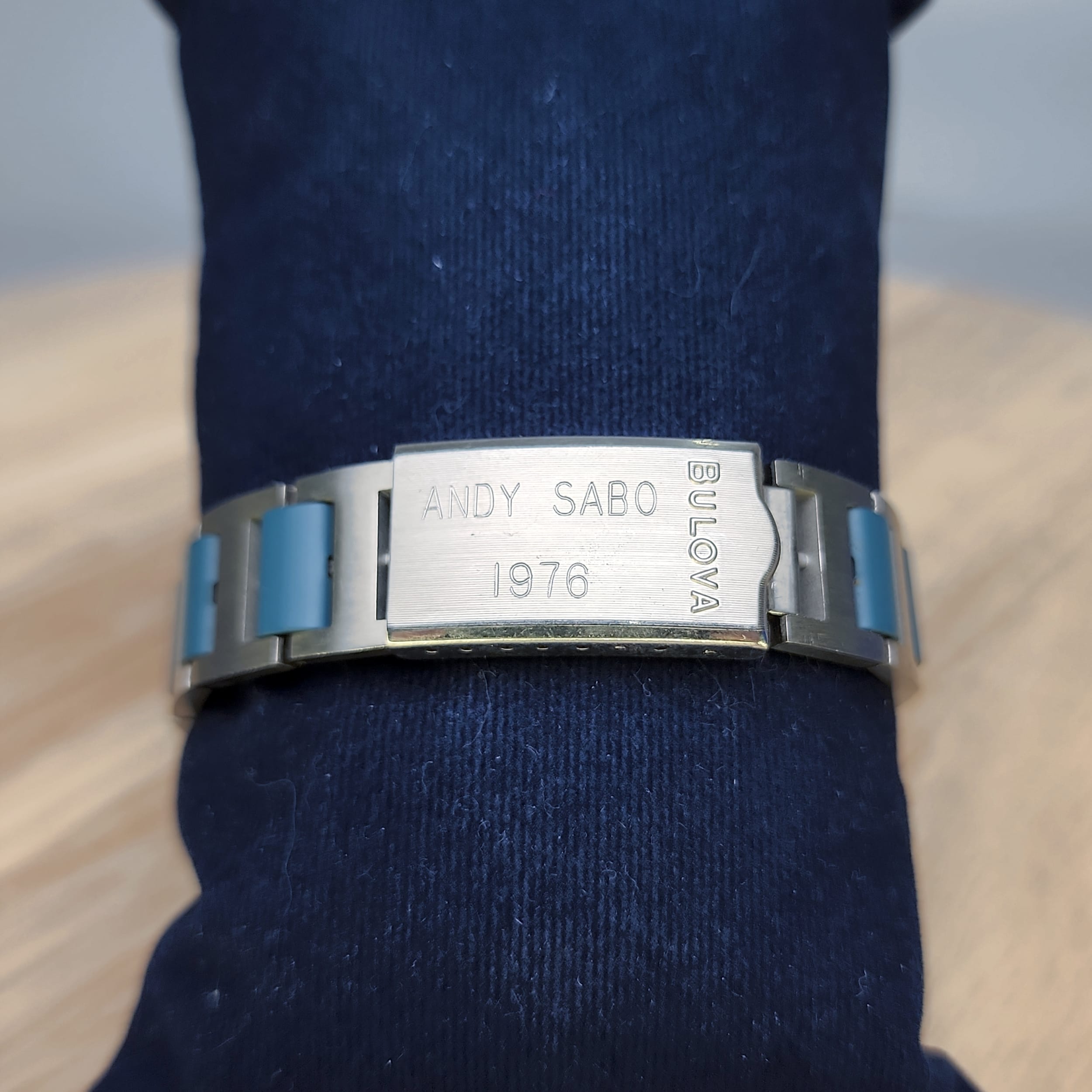 Bulova Whale 23J Automatic Day Date Mens Vintage Watch Swiss Blue 11A0ACB - Picture 6 of 10