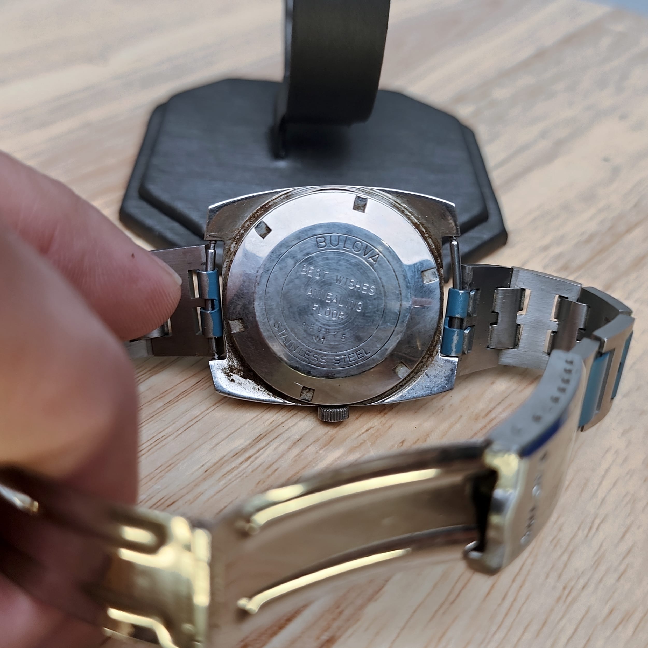 Bulova Whale 23J Automatic Day Date Mens Vintage Watch Swiss Blue 11A0ACB - Picture 7 of 10