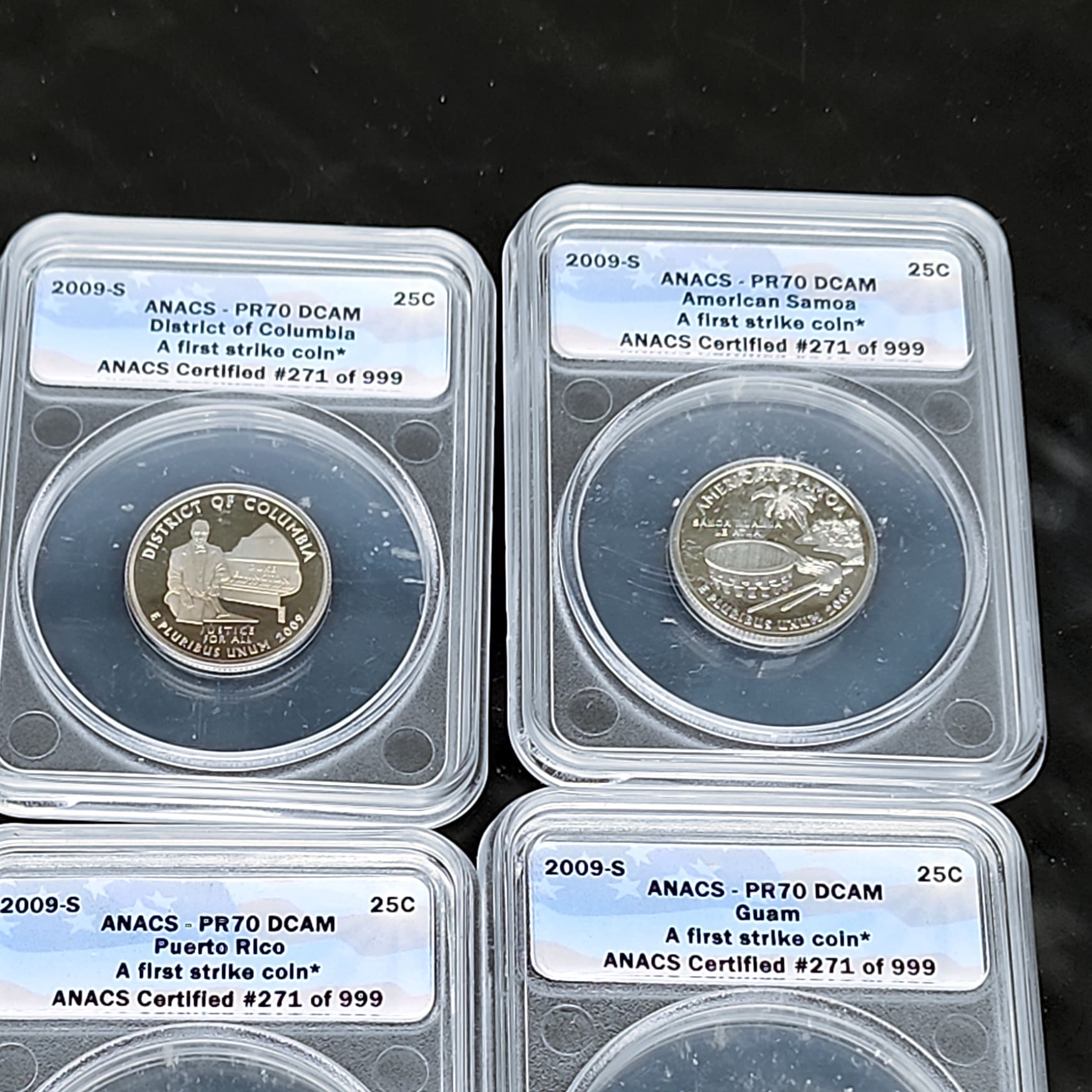 2009-S ANACS PR70 DCAM Territories Quarter Set 6 Coins First