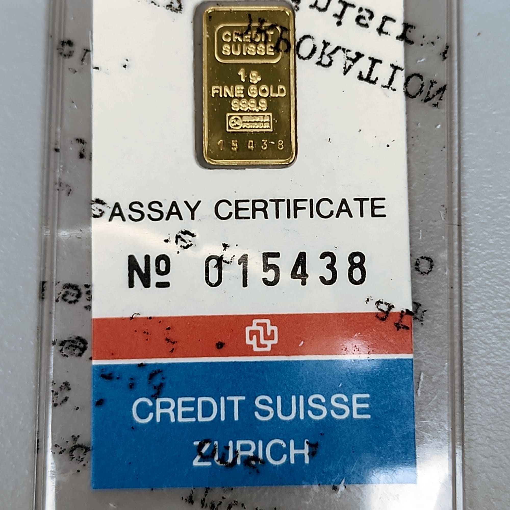 1981 Credit Suisse 1g Gold Bar 999.9 Valcambi Sealed Low Serial