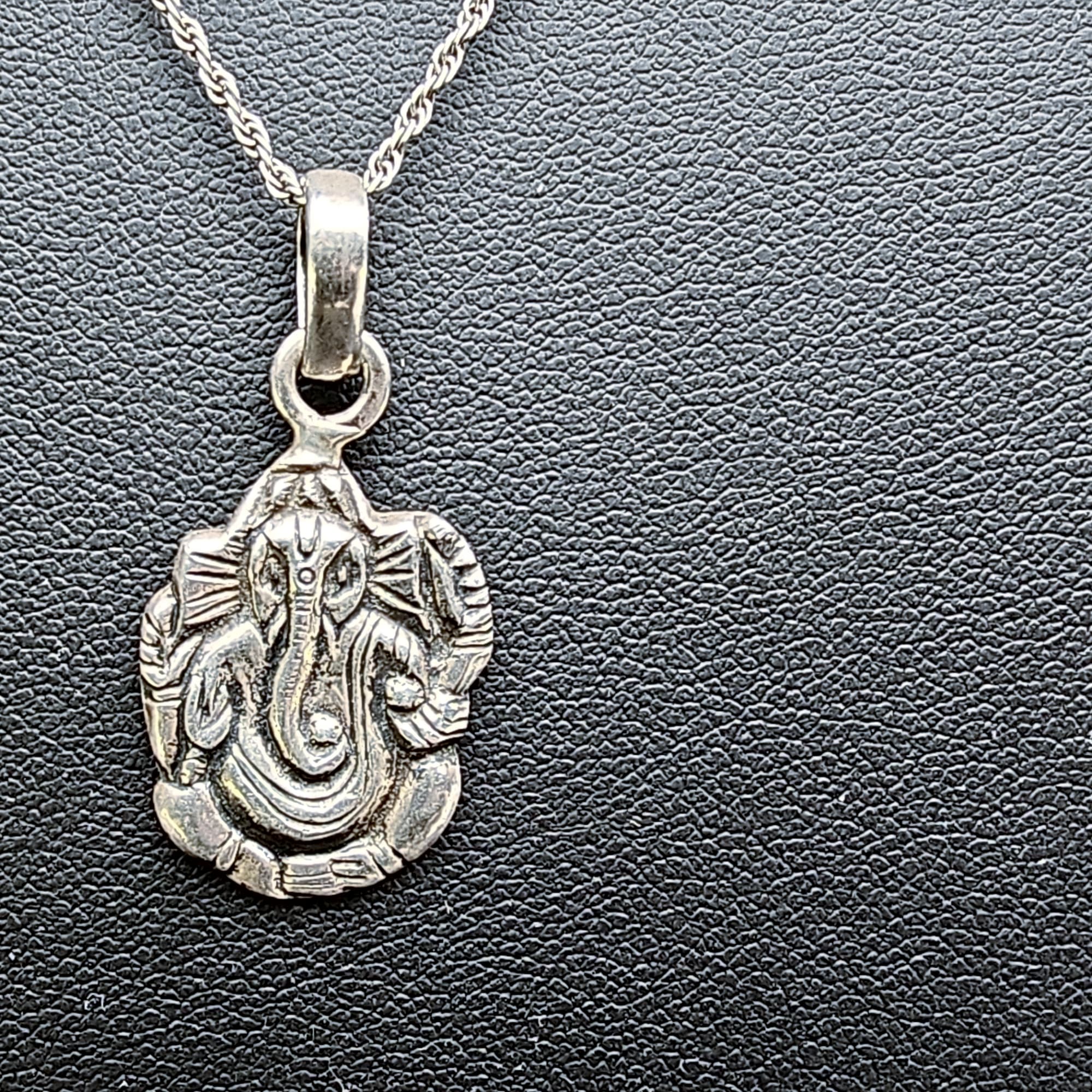 Ganesha Hindu Deity Sterling Silver Vintage Adjustable Pendant Necklace Sz18.5 - Picture 2 of 7