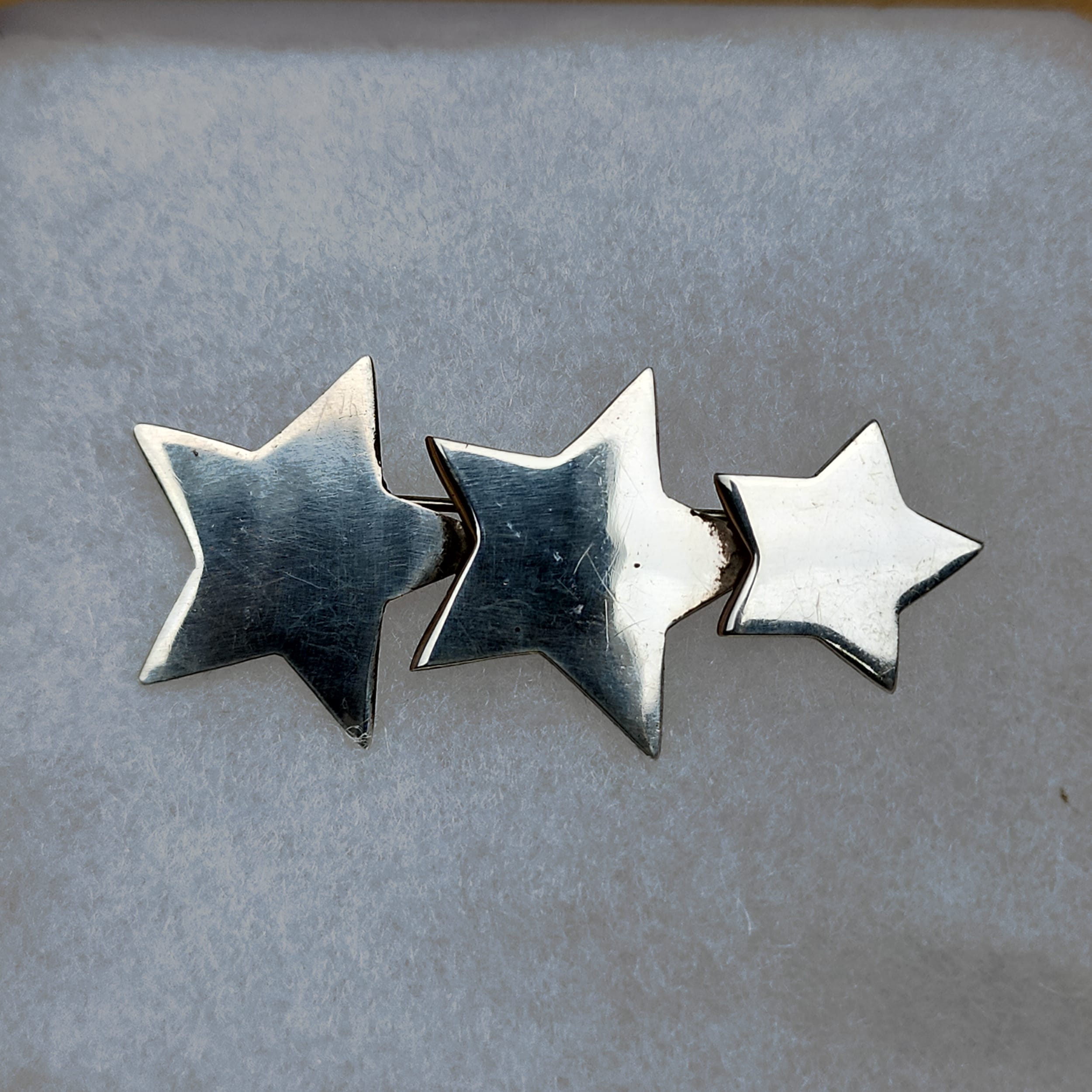 Taxco Mexico 925 Sterling Silver Triple Star Brooch Pin Vintage Jewelry ⭐ - Picture 3 of 6