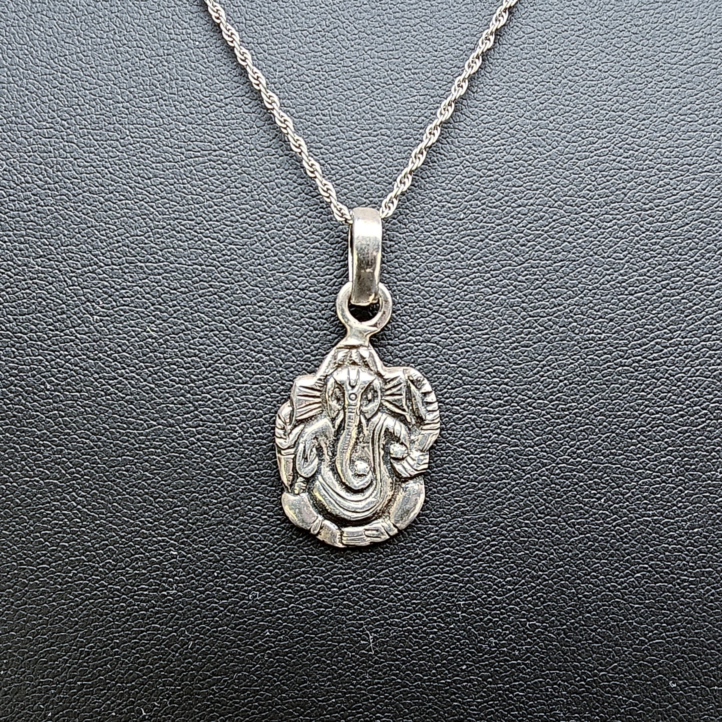 Ganesha Hindu Deity Sterling Silver Vintage Adjustable Pendant Necklace Sz18.5 - Picture 1 of 7