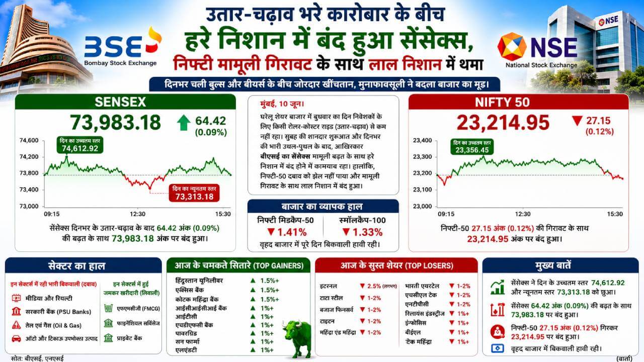 शेयर बाजार में हाई-वोल्टेज ड्रामा: 694 अंक की छलांग के बाद संभला सेंसेक्स, निफ्टी मामूली गिरावट के साथ लाल निशान में थमा