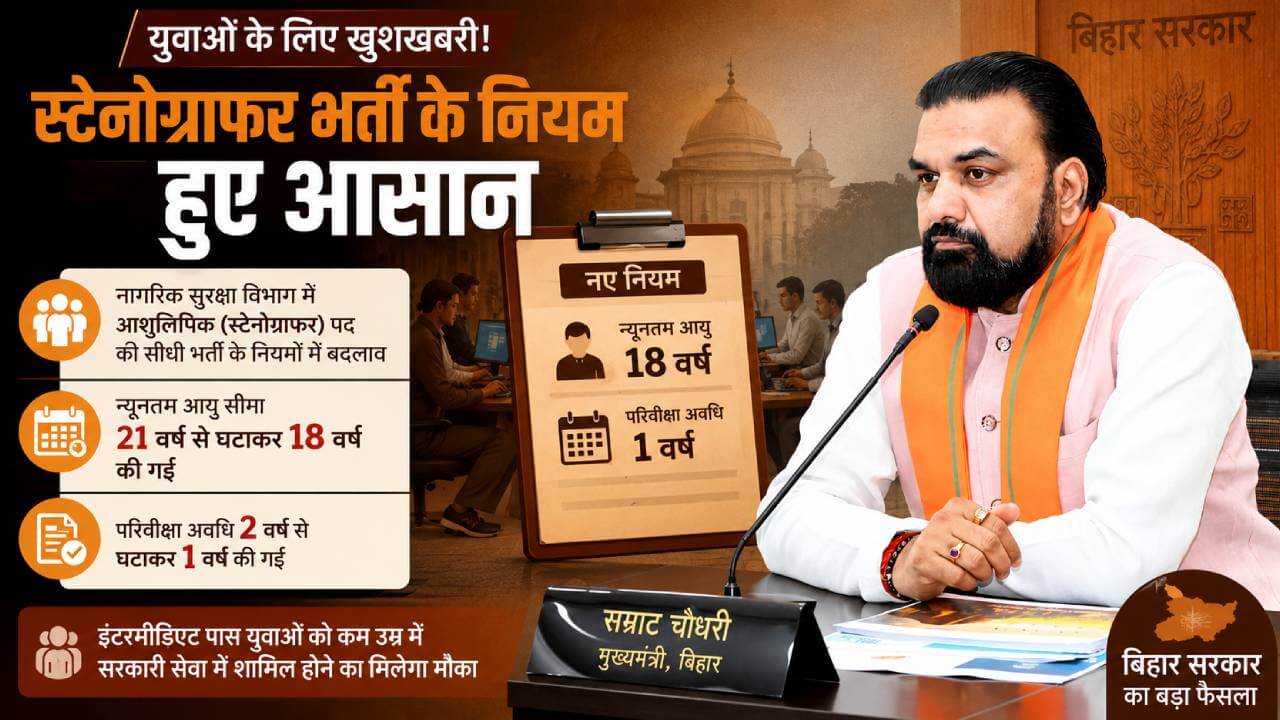 बिहार में 18 साल में सरकारी नौकरी का मौका : स्टेनोग्राफर भर्ती के नियम हुए आसान