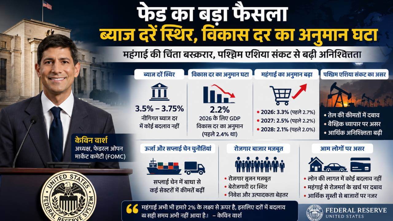अमेरिका में ब्याज दरों पर ब्रेक : महंगाई की चिंता बढ़ी, विकास दर का अनुमान घटा