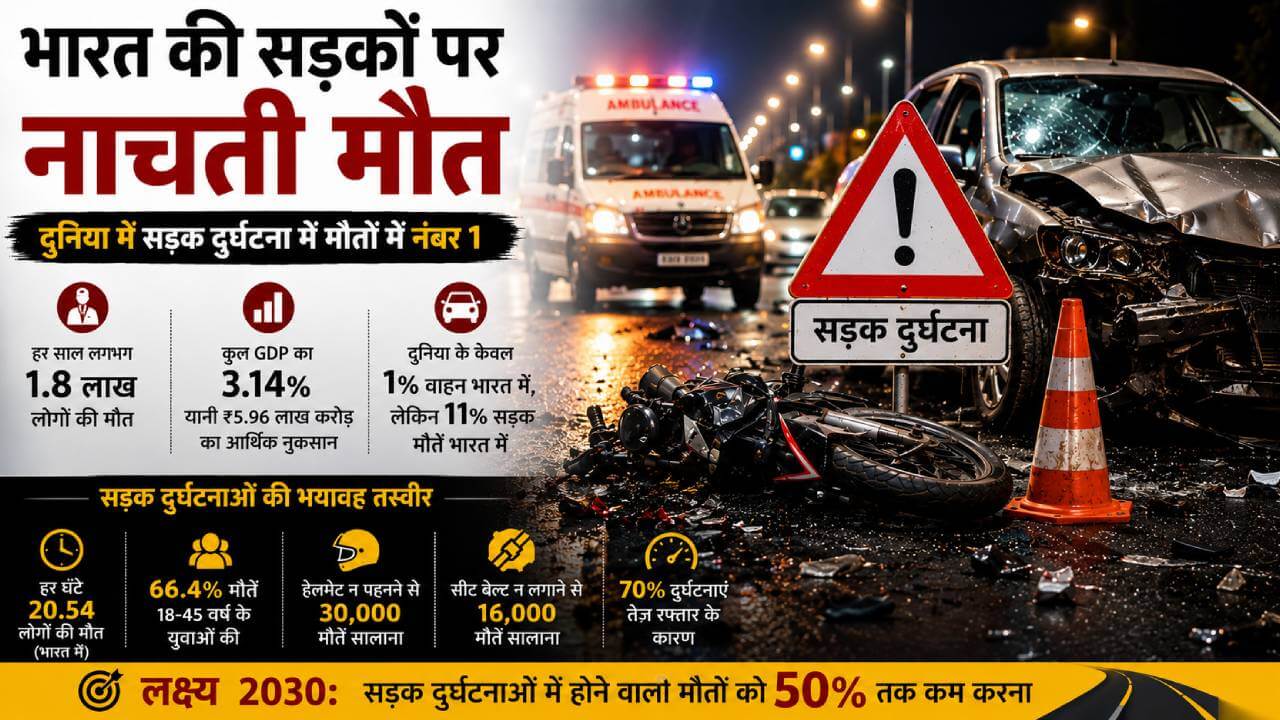 भारत की सड़कों पर 'साइलेंट महामारी’ :​ दुनिया में सड़क हादसों से सबसे ज्यादा मौतें, हर घंटे 20 से अधिक लोगों की जा रही जान
