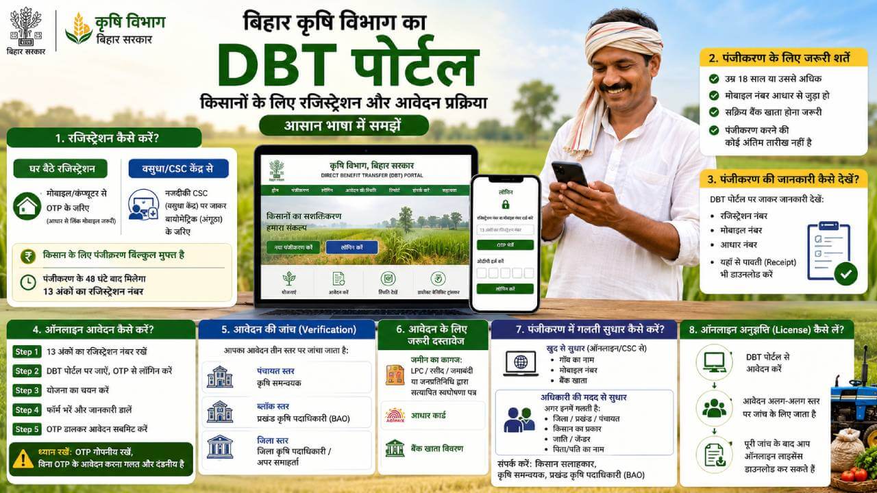 बिहार में कृषि विभाग के पोर्टल पर किसानों के रजिस्ट्रेशन का तरीका :
