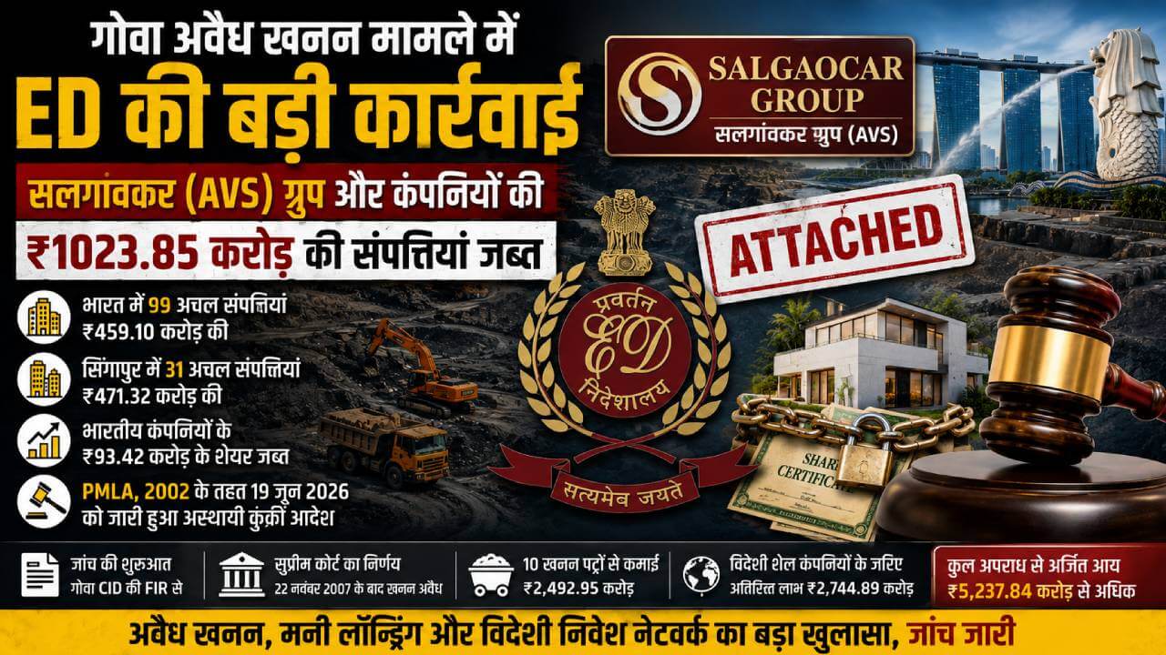 1023 करोड़ की संपत्तियों पर ईडी का शिकंजा, गोवा के चर्चित अवैध खनन मामले में सालगांवकर ग्रुप पर बड़ी कार्रवाई