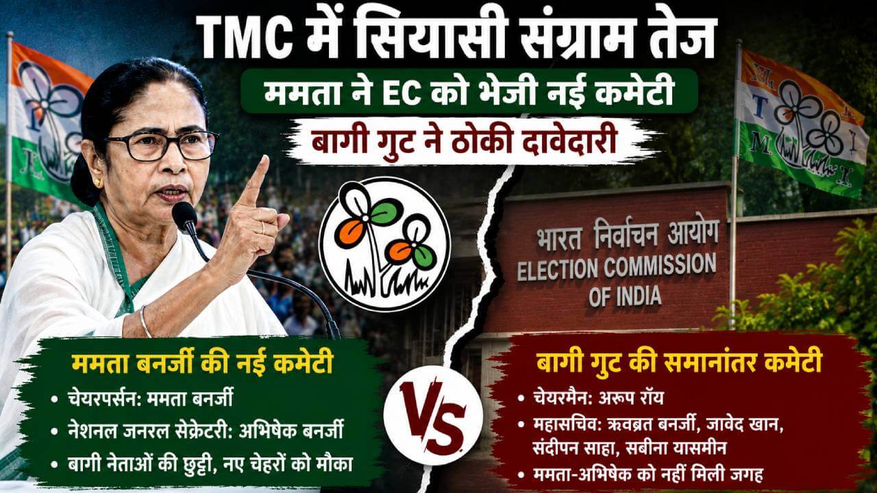 टीएमसी में सियासी संग्राम तेज: ममता ने ईसी को भेजी नई कमेटी की लिस्ट, बागी गुट ने ठोकी दावेदारी