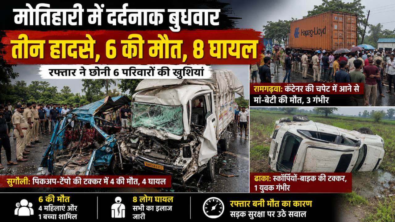 पूर्वी चंपारण में हादसों का काला बुधवार: 6 जिंदगियां बुझीं, चीखों और मातम में डूबा जिला