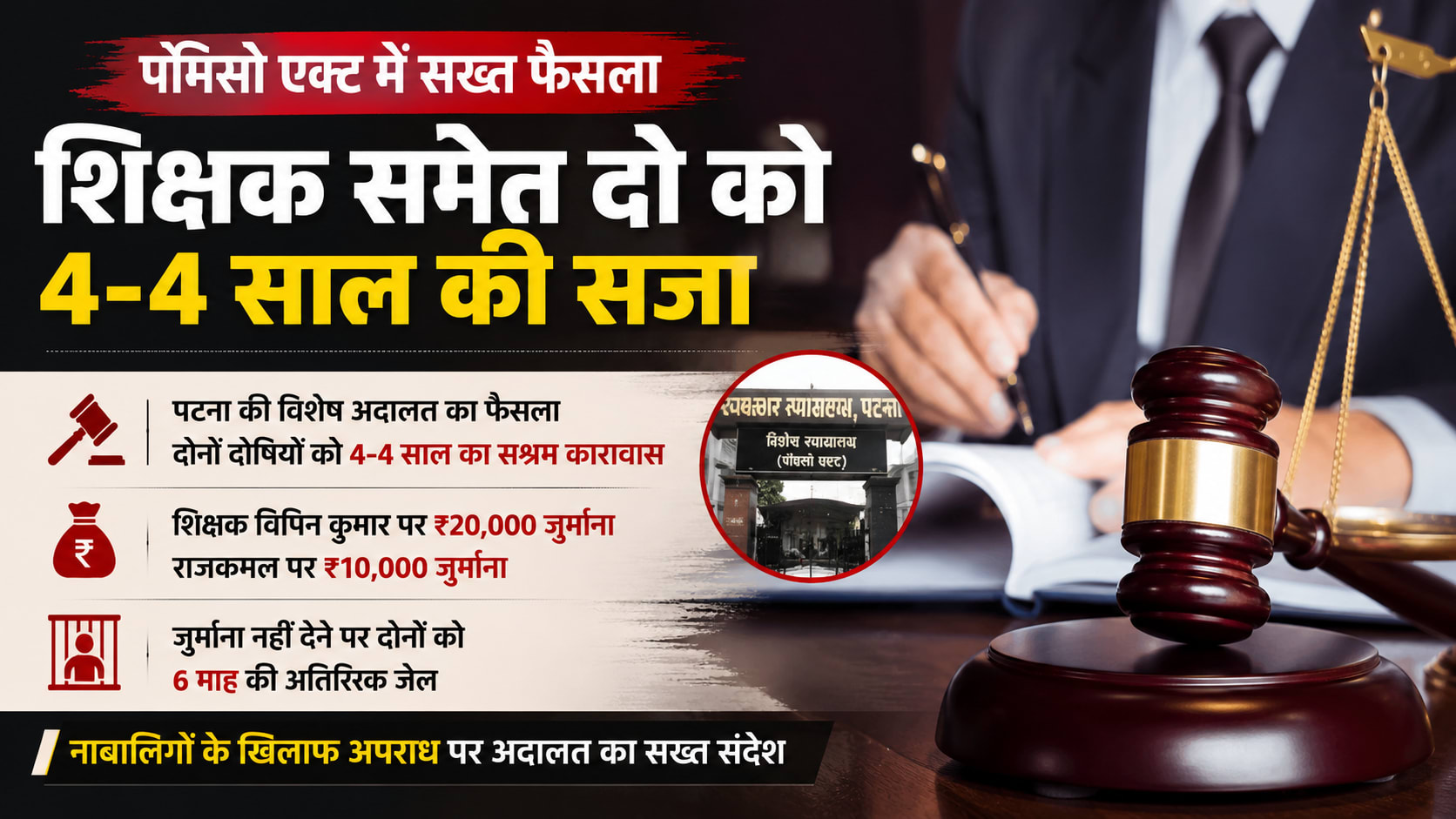 शिक्षक समेत दो को पॉक्सो एक्ट के तहत सजा