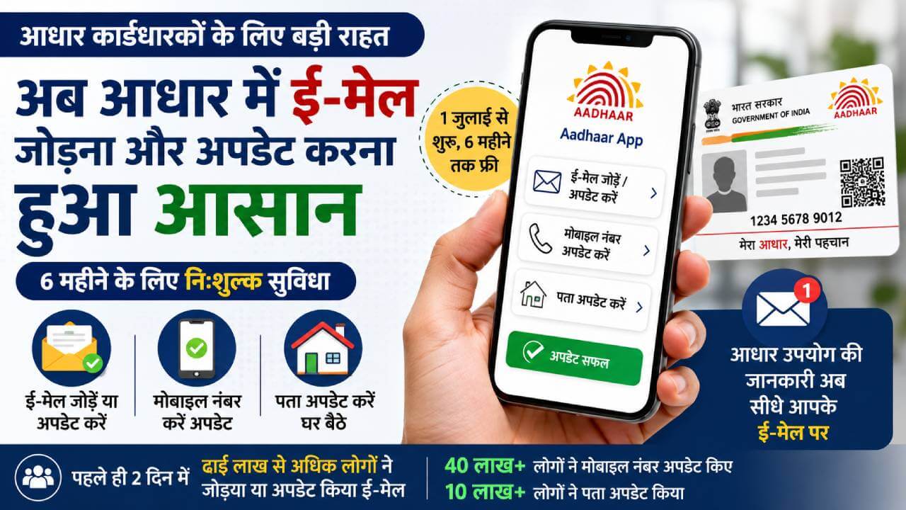 अब आधार में ई-मेल जोड़ना हुआ आसान, यूआईडीएआई ने शुरू की 6 महीने की फ्री ऐप सुविधा