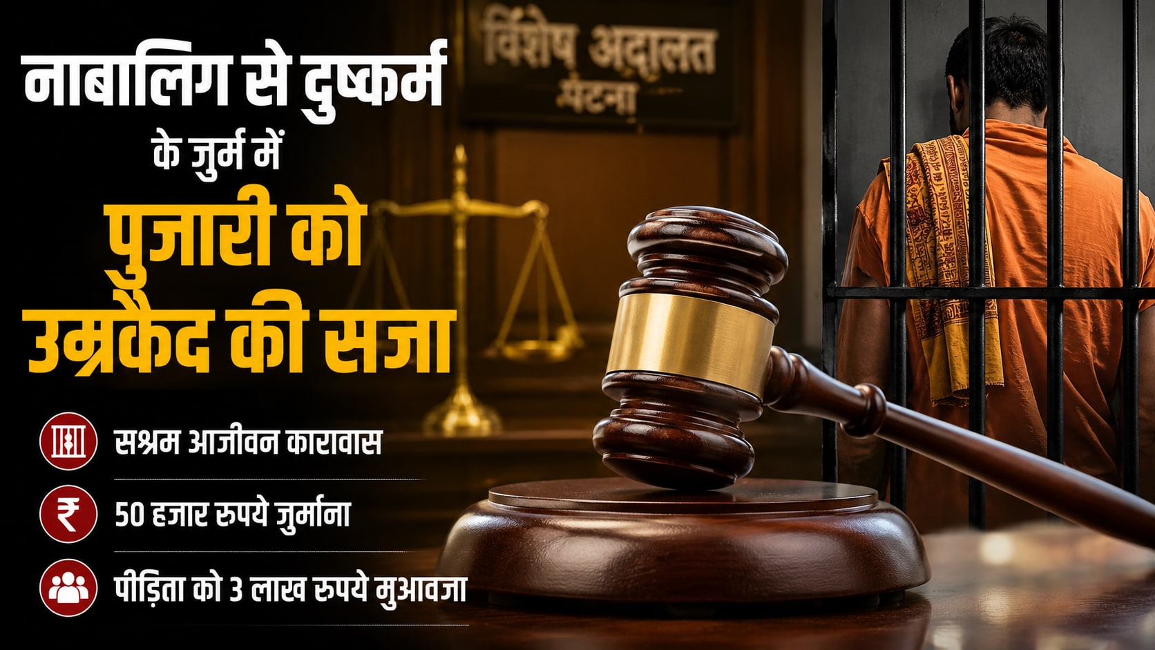 नाबालिग से दुष्कर्म के जुर्म में पुजारी को उम्रकैद