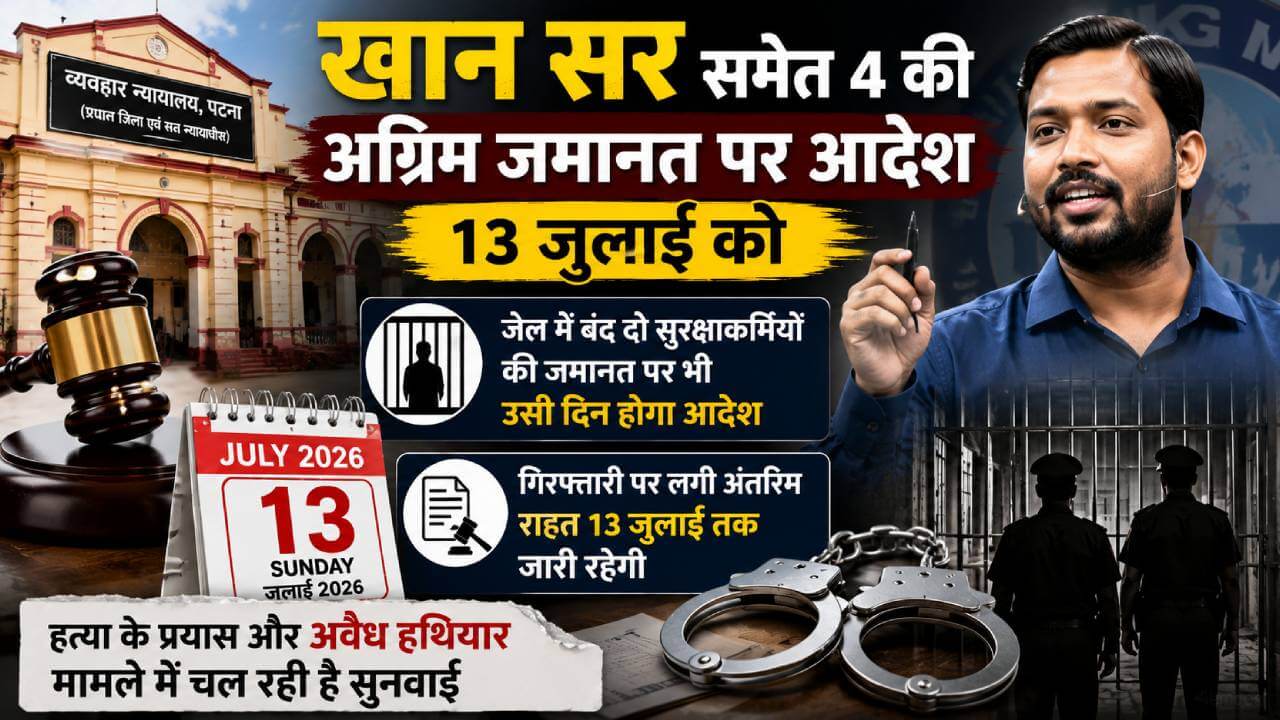 खान सर समेत 4 की अग्रिम जमानत याचिका पर आदेश 13 जुलाई को