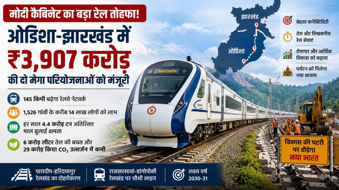 ओडिशा-झारखंड में दौड़ेगी विकास की रेल: 3907 करोड़ की दो मेगा परियोजनाओं को हरी झंडी