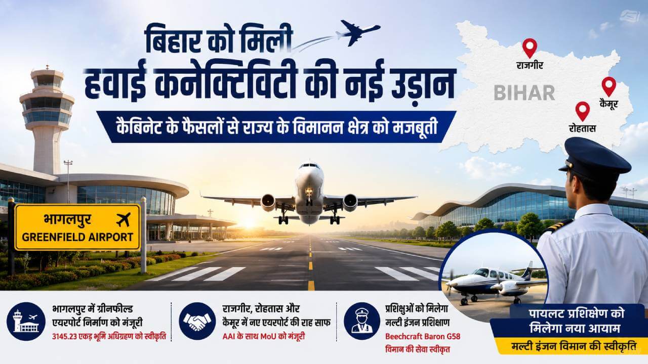 बिहार में हवाई कनेक्टिविटी को बड़ी उड़ान: भागलपुर में ग्रीनफील्ड एयरपोर्ट, तीन नए एयरपोर्ट की राह साफ