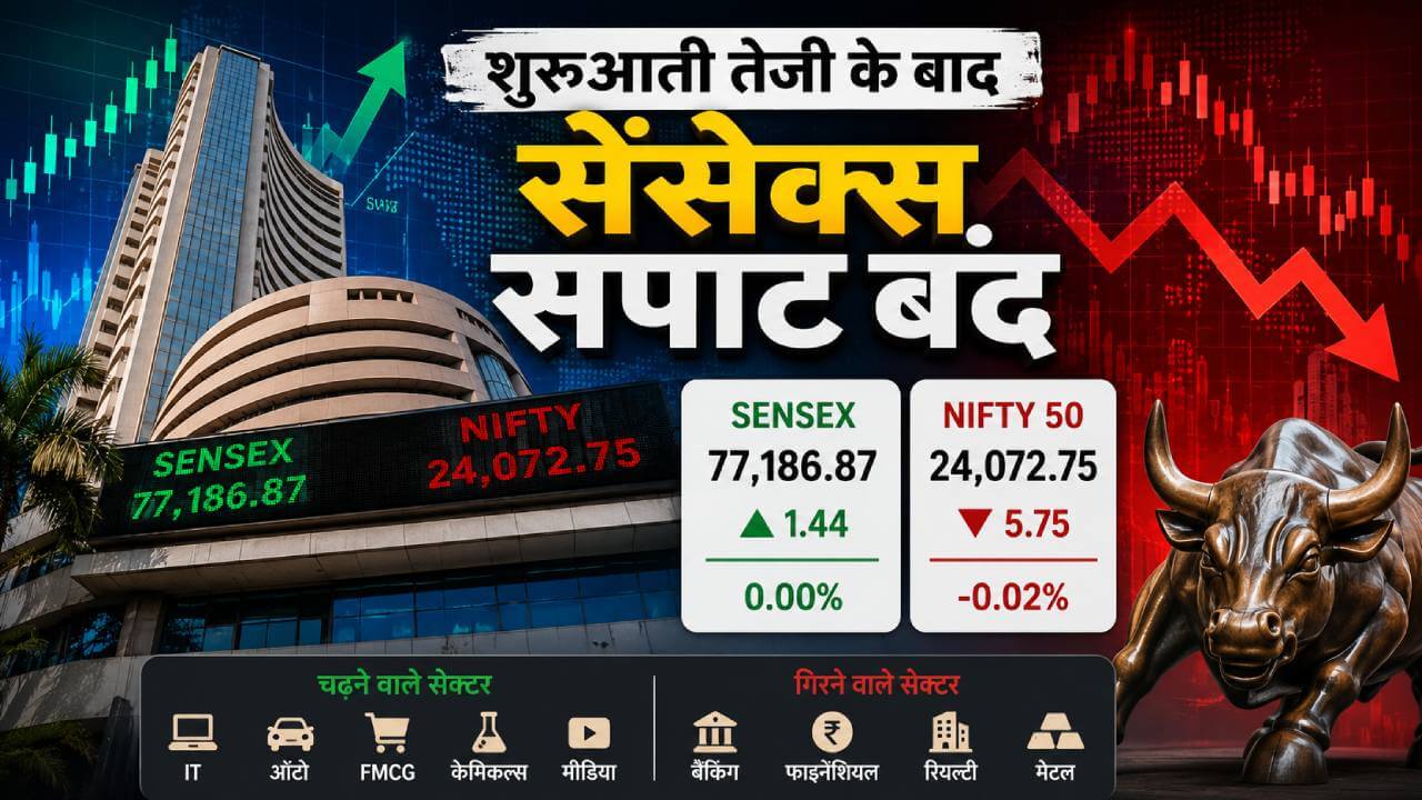 दिनभर हरा रहा बाजार, आखिरी घंटे में बिगड़ा खेल; सेंसेक्स सपाट, निफ्टी हल्की गिरावट के साथ बंद