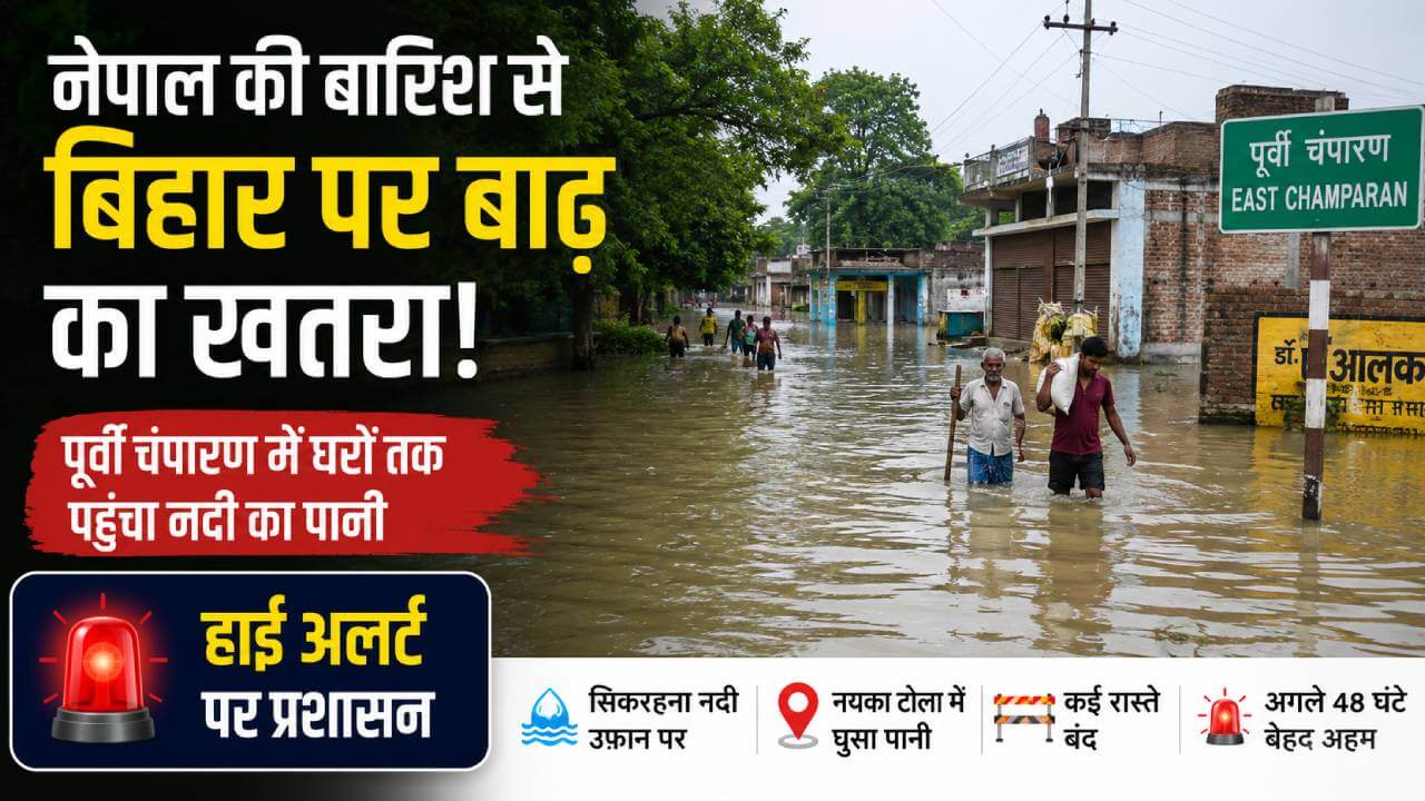 नेपाल की बारिश से बिहार पर बाढ़ का संकट: पूर्वी चंपारण में घरों तक पहुंचा नदी का पानी, हाई अलर्ट जारी