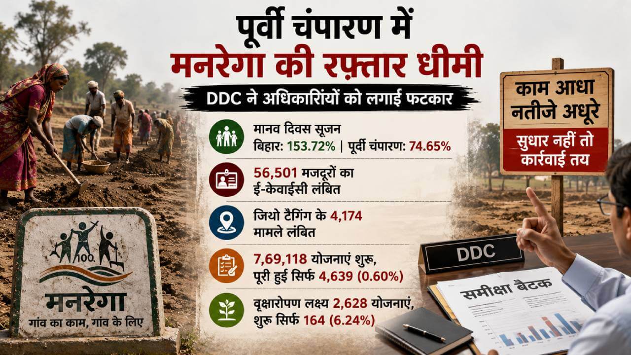 पूर्वी चंपारण में फिसली मनरेगा की रफ्तार: बिहार 153% पर, जिला 75% भी नहीं पहुंचा