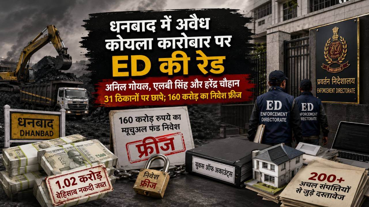धनबाद में अवैध कोयला कारोबार पर ईडी की रेड, अनिल गोयल, एलबी सिंह और हरेंद्र चौहान 31 ठिकानों पर छापे; 160 करोड़ का निवेश फ्रीज