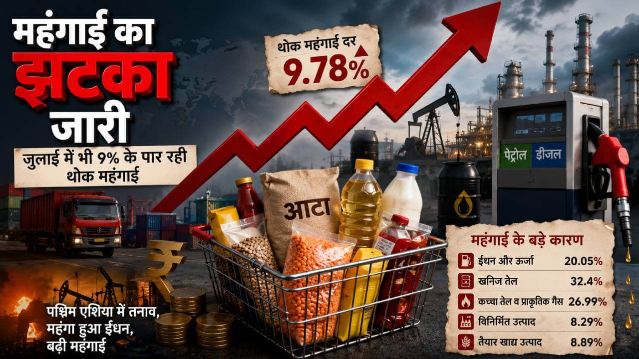 महंगाई का झटका जारी: जुलाई में भी 9% के पार रही थोक महंगाई, ईंधन और रोजमर्रा की चीजें बनीं वजह
