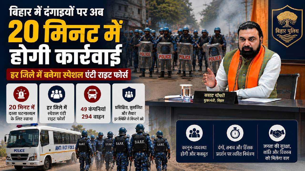 बिहार में दंगाइयों पर अब 20 मिनट में होगी कार्रवाई: हर जिले में बनेगा स्पेशल एंटी राइट फोर्स