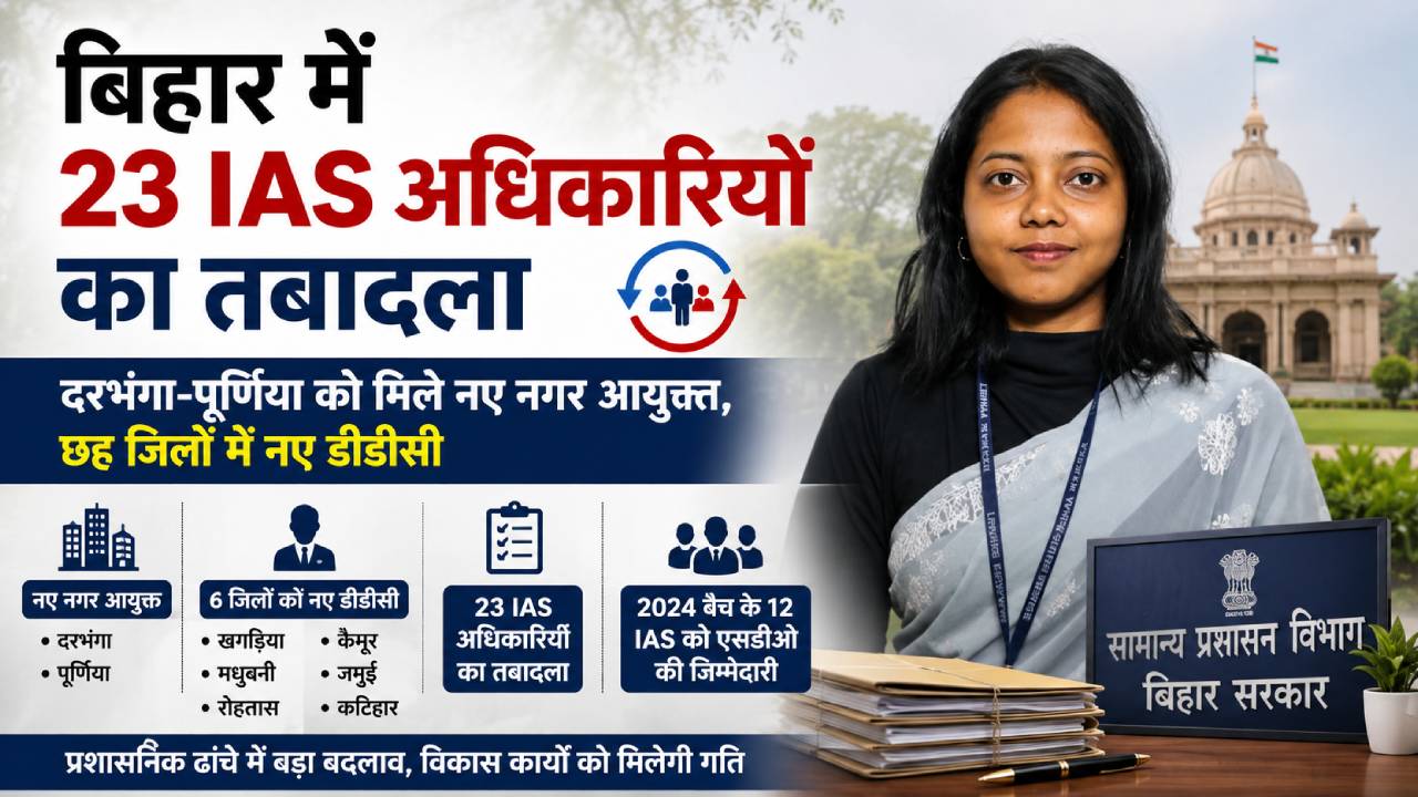 बिहार में 23 आईएएस अधिकारियों का तबादला, दरभंगा-पूर्णिया को मिले नए नगर आयुक्त, छह जिलों में नए डीडीसी
