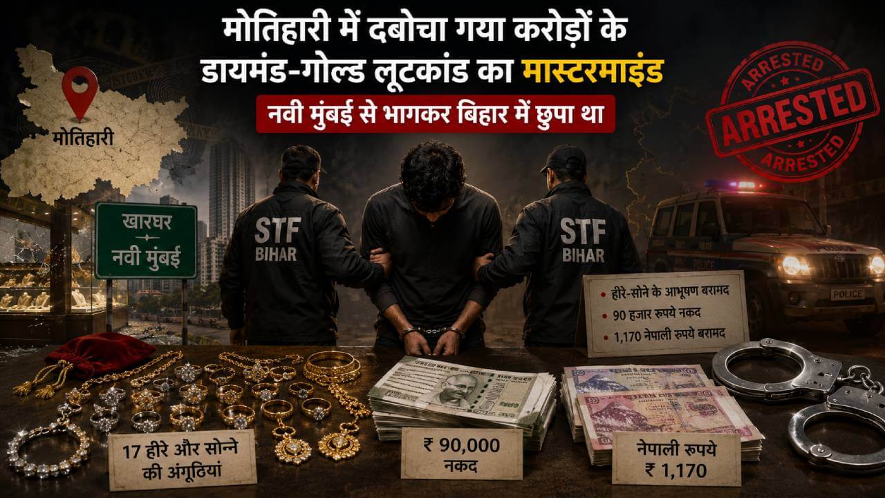 मोतिहारी में दबोचा गया करोड़ों के डायमंड-गोल्ड लूटकांड का मास्टरमाइंड, नवी मुंबई से भागकर बिहार में छुपा था