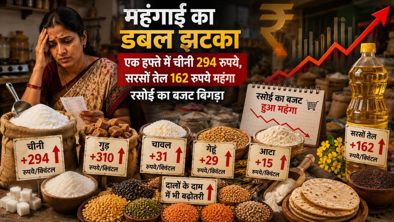 महंगाई का डबल झटका: एक हफ्ते में चीनी 294 रुपये, सरसों तेल 162 रुपये महंगा, रसोई का बजट बिगड़ा