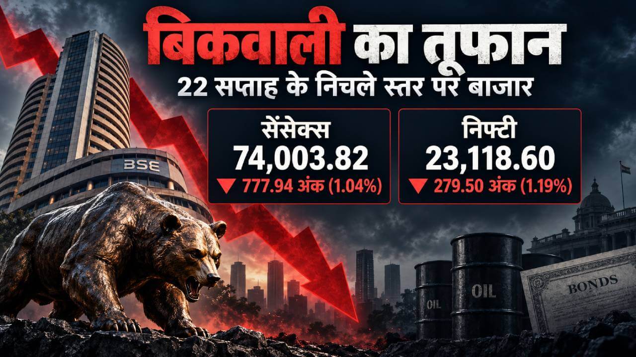 बिकवाली के तूफान में शेयर बाजार 22 सप्ताह के निचले स्तर पर, सेंसेक्स 778 अंक और निफ्टी 280 अंक टूटा