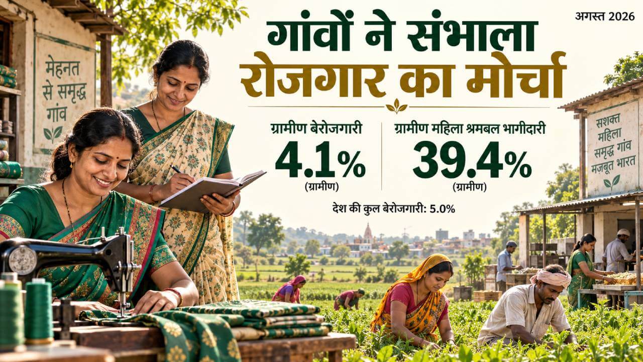 गांवों ने संभाला रोजगार का मोर्चा: बेरोजगारी दर घटकर 4.1 प्रतिशत, महिलाओं की भागीदारी 39.4 प्रतिशत पर