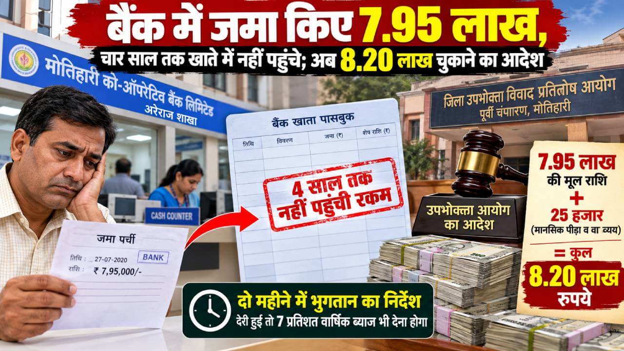बैंक में जमा किए 7.95 लाख, चार साल तक खाते में नहीं पहुंचे; अब 8.20 लाख चुकाने का आदेश