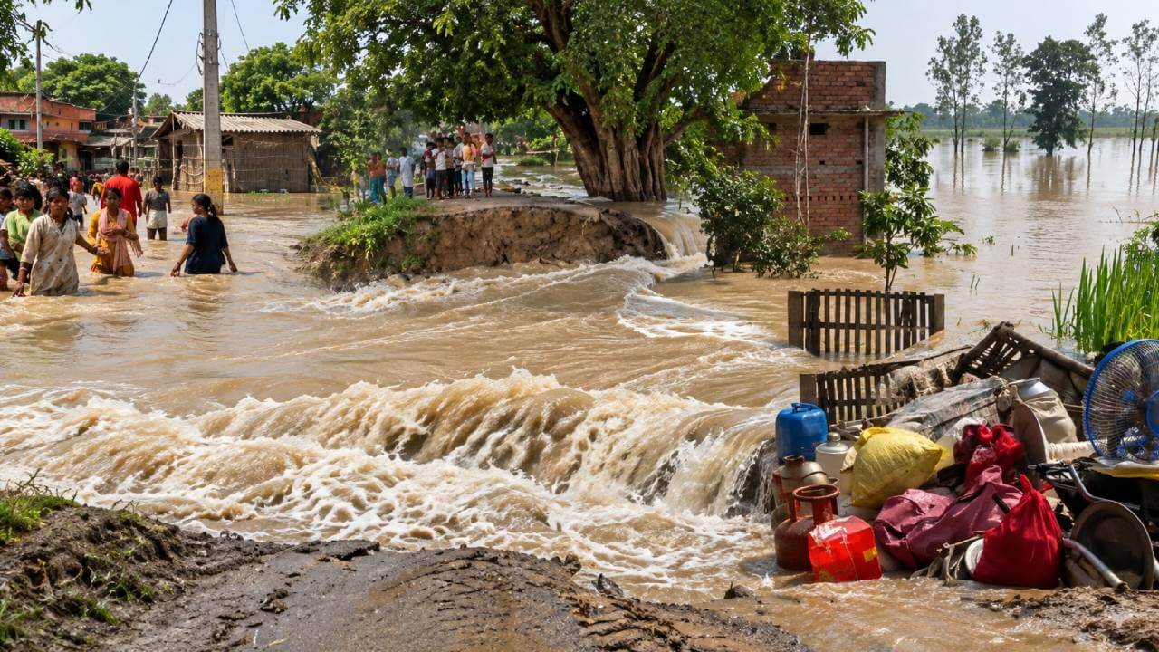 गंडक का रौद्र रूप: चंपारण में तीन तटबंध टूटे, गांवों में घुसा सैलाब, हजारों परिवारों पर संकट