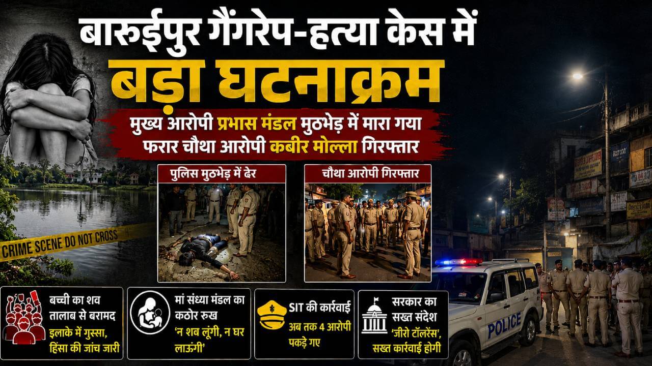 बारुईपुर गैंगरेप-हत्या मामला: मुख्य आरोपी पुलिस मुठभेड़ में ढेर, चौथा आरोपी भी गिरफ्तार