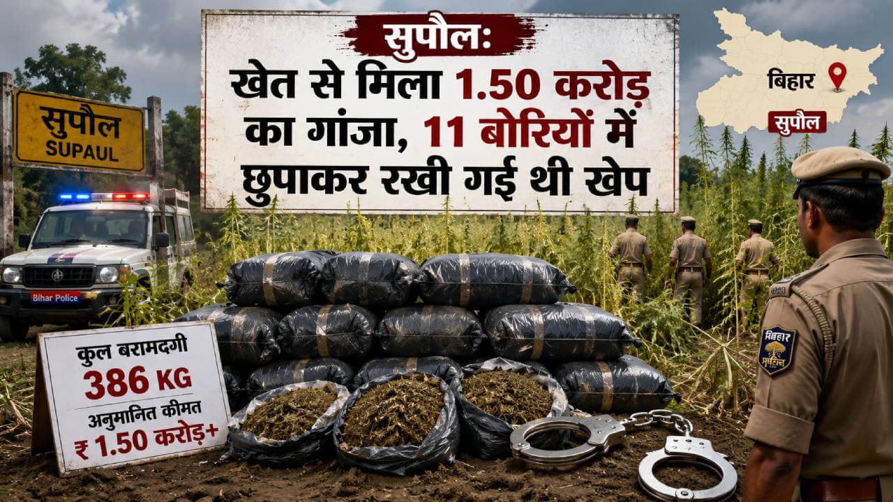 सुपौल: खेत से मिला 1.50 करोड़ का गांजा, 11 बोरियों में छुपाकर रखी गई थी खेप 