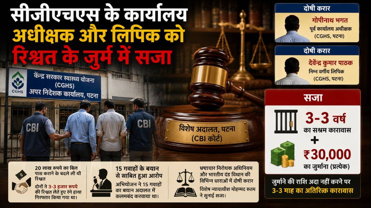 सीजीएचएस के कार्यालय अधीक्षक और लिपिक को रिश्वत के जुर्म में सजा