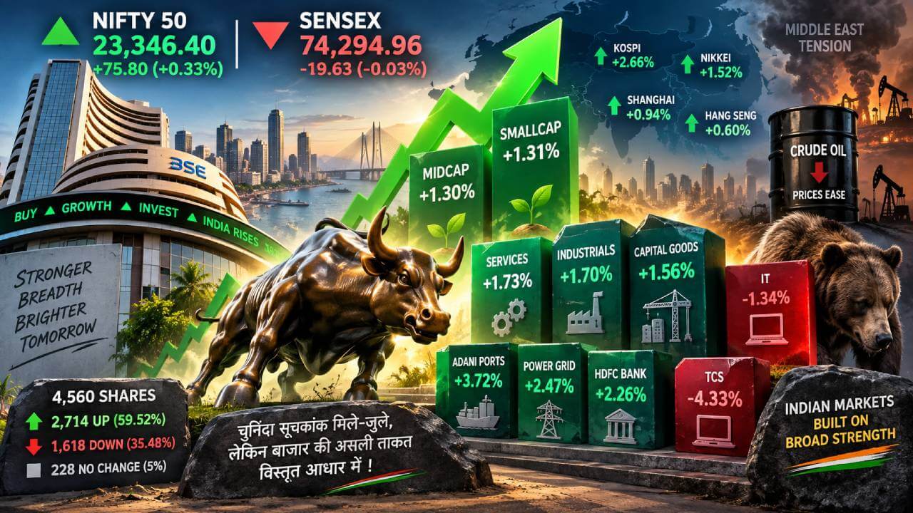 निफ्टी में दम, सेंसेक्स सपाट; मिडकैप-स्मॉलकैप की तेज दौड़, आईटी शेयरों ने बिगाड़ा मूड