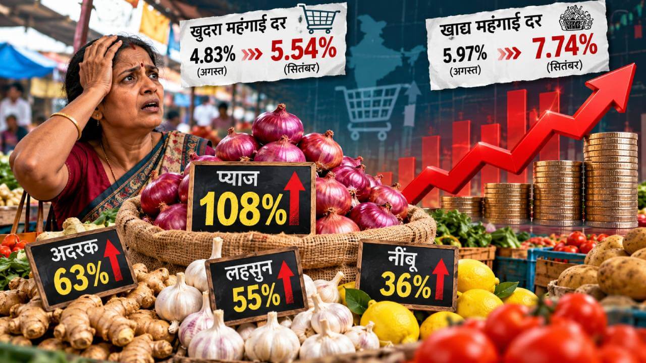 सितंबर में महंगाई का जोरदार झटका: प्याज 108% महंगा, खुदरा महंगाई बढ़कर 5.54% पहुंची