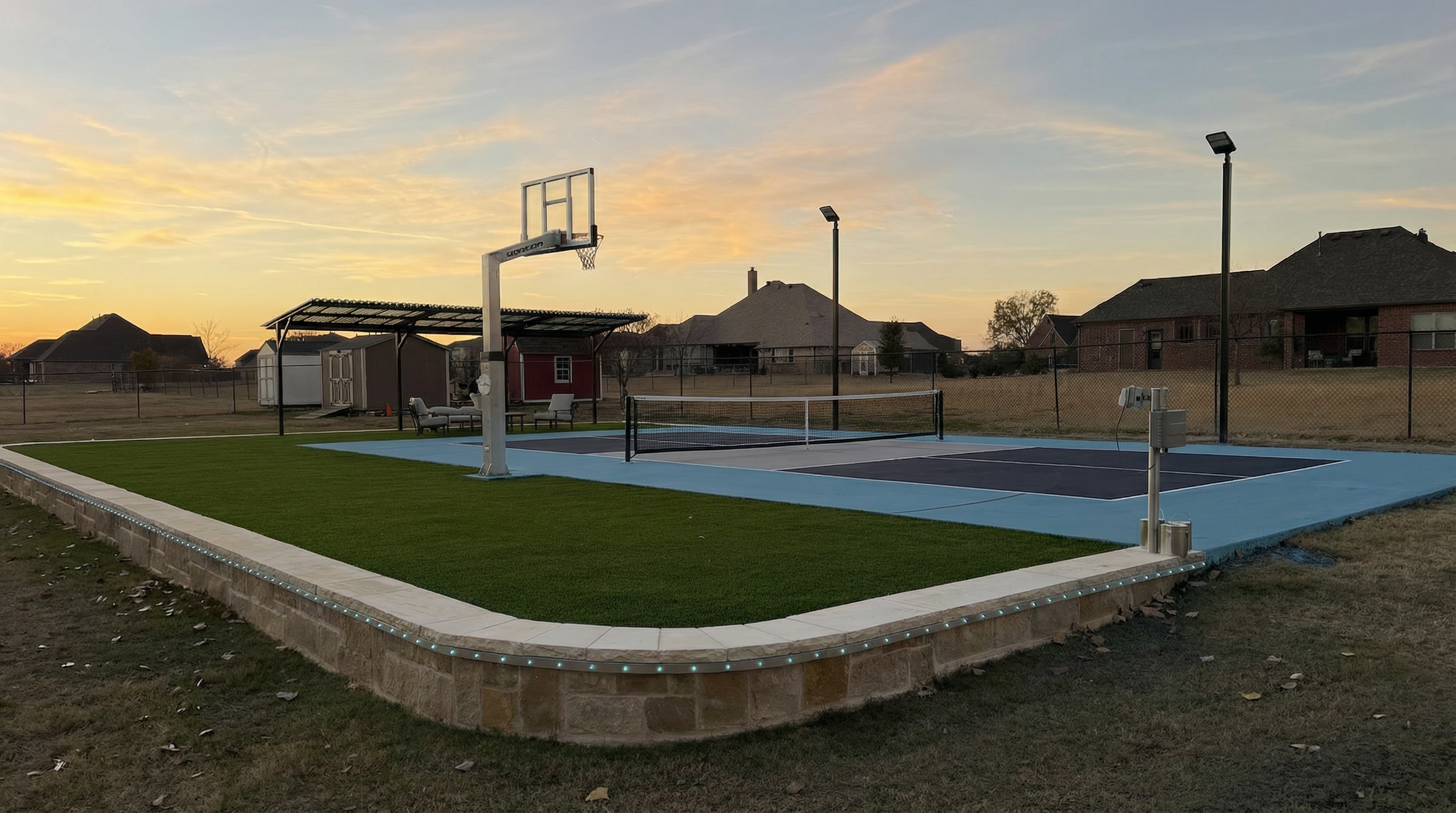Multi-sport court at sunset