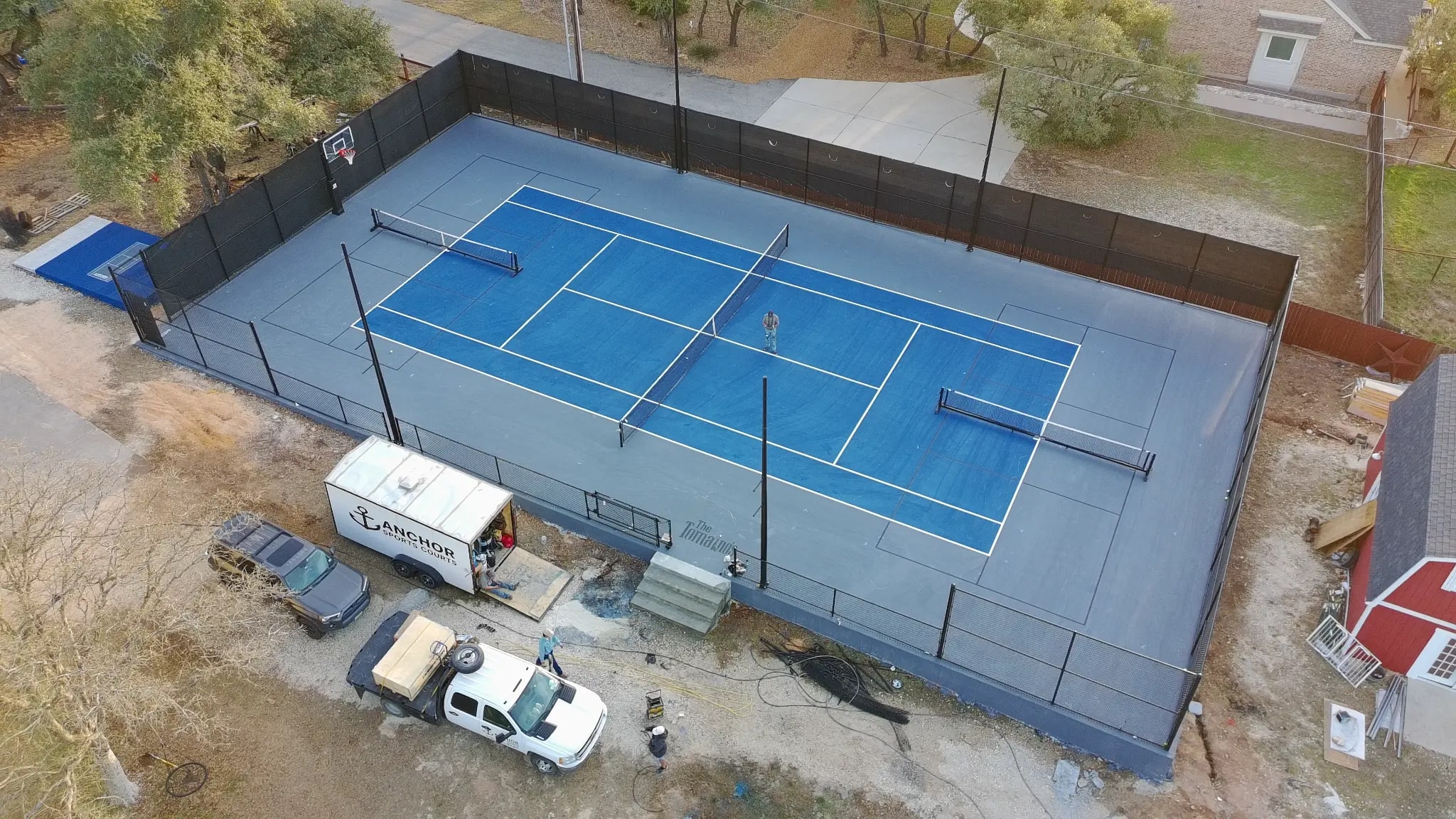 Aerial view of pickleball courts