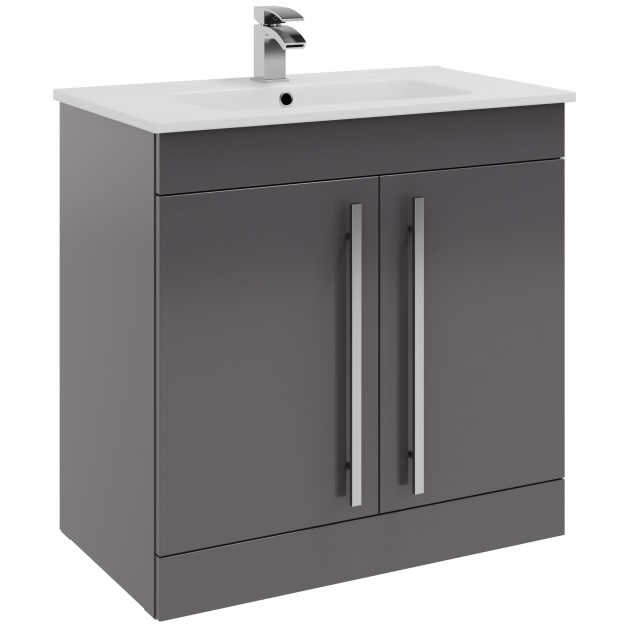 Purity 800mm 2 Door Floor Standing Unit Storm Grey Gloss