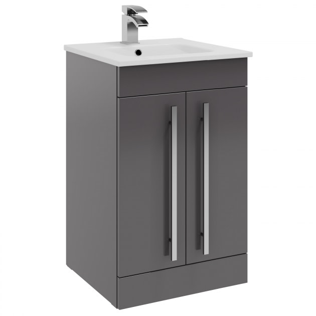 Purity 390. 500mm 2 Door Floor Standing Unit Storm Grey Gloss