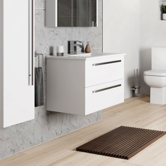 Purity 800mm 2 Drawer Wall Mounted Unit White — view 2