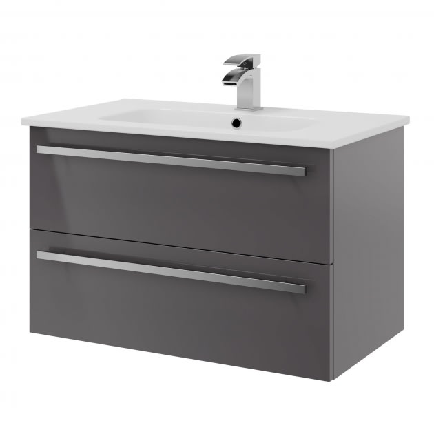 Purity 800mm 2 Drawer Wall Mounted Unit Storm Grey Gloss — view 2