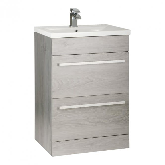 Purity/Matrix 600mm 2 Drawer Floor Standing Unit Silver Oak
